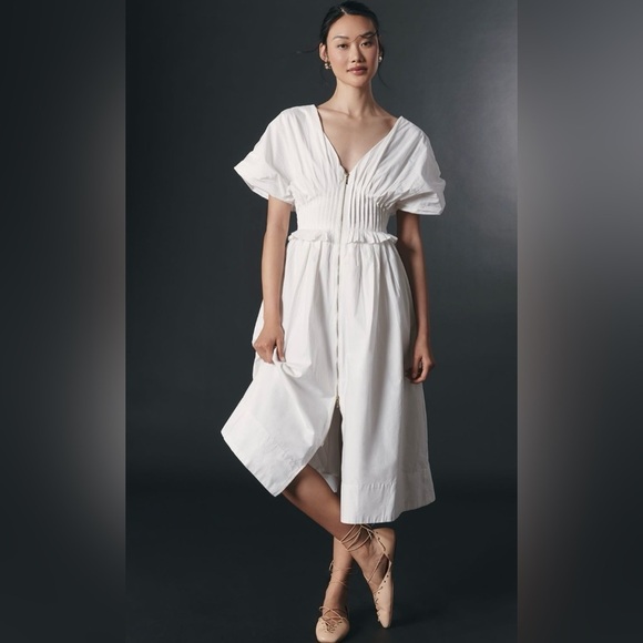 Anthropologie Dresses & Skirts - Anthropologie V-Neck Zip-Front Midi Dress Size Small NWT